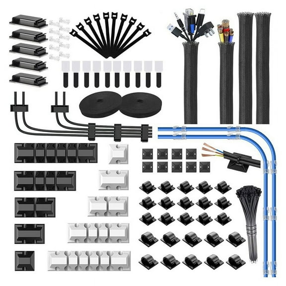 186 PCS Cable Organizer Kit with Cable Holder Wire Organizer Sleeve Cord Clips Roll Cable Organizer Straps for Desk Home