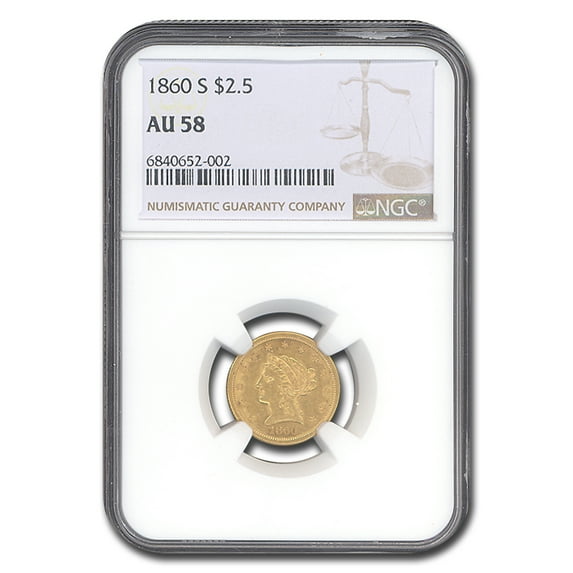 1860-S $2.50 Liberty Gold Quarter Eagle AU-58 NGC