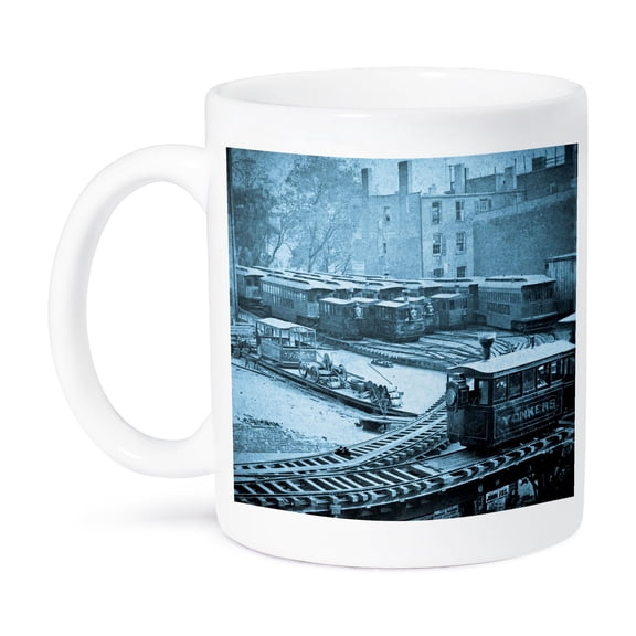 1860S New York City Train On Elevated Railroad Yonkers Switch Station Cyan, 15oz Mug