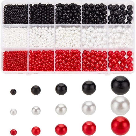 1860pcs 5 Sizes Vase Filler Pearls Undrilled Pearl Beads 2.5/4/5/6/8mm Acrylic Pearl Beads Floating Beads No Hole Pearl for Vase Filler Makeup Brush Holder Party Decor Black/White/Red