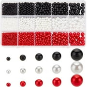 1860pcs 5 Sizes Vase Filler Pearls Undrilled Pearl Beads 2.5/4/5/6/8mm Acrylic Pearl Beads Floating Bead No Hole Pearls for Vase Filler Makeup Brush Holder Party Decor Black/White/Red DIY