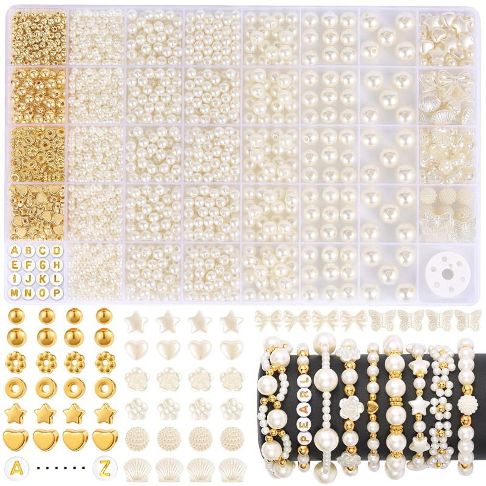 1860pcs Beads Bracelet Making Kit, 5 Sizes Round White Pearl Beads,Assorted Bead for Jewelry Making, DIY Art Crafts