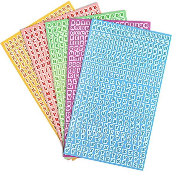 1860pcs Letter Stickers Small A-Z, 5 Sheets 0.2 Inch Waterproof Mini Alphabet Stickers, PET Self Adhesive Stick on Letters for Scrapbooking, Water Bottles, Art Crafts, Planner - 5 Colors
