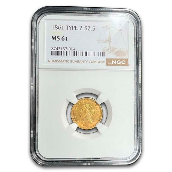 1861 $2.50 Liberty Gold Quarter Eagle Type 2 MS-61 NGC