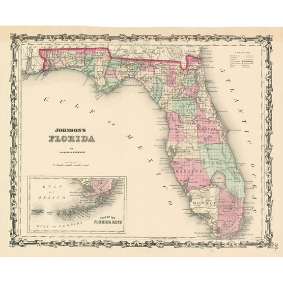 1861 Johnson's Florida | Plan of the Florida Keys
