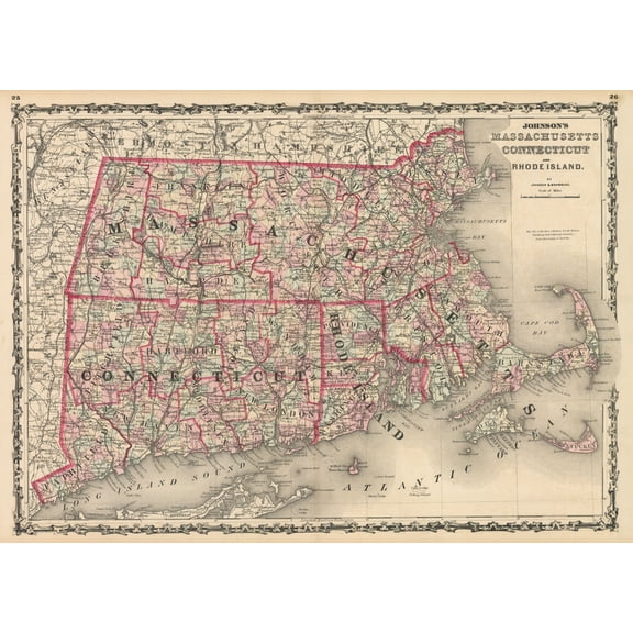 1861 Johnson's Massachusetts Connecticut and Road Island