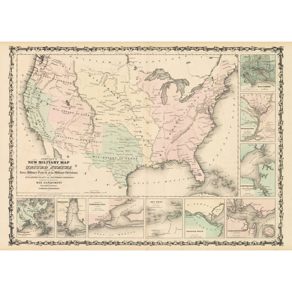 1861 Johnson's New Military Map of the United States...