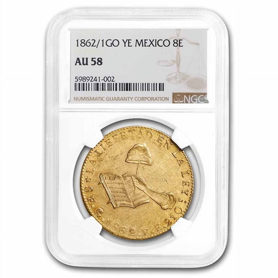1862/1 Go-YE Mexico Gold 8 Escudos AU-58 NGC