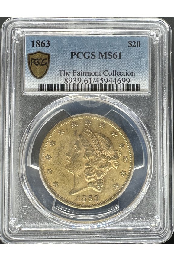 1863 $20 Liberty MS61 PCGS (PA45944699)