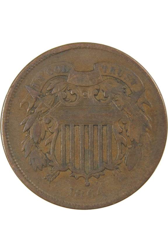 1864 Large Motto Two Cent Piece F Fine 2c Coin