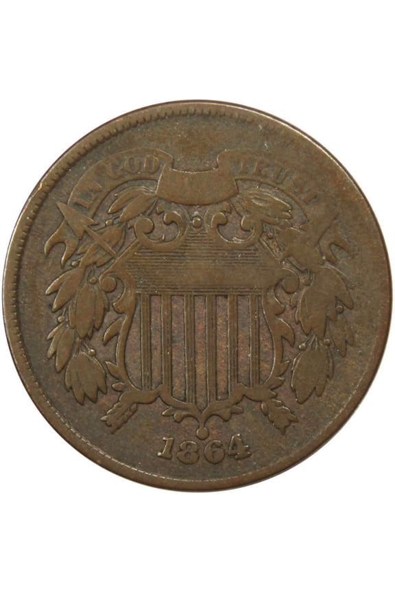 1864 Large Motto Two Cent Piece VG Very Good 2c Coin