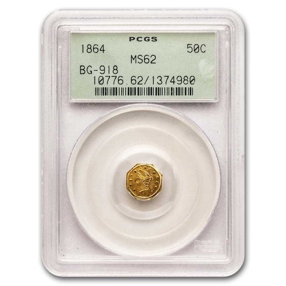 1864 Liberty Octagonal 50 Cent Gold MS-62 PCGS (BG-918)