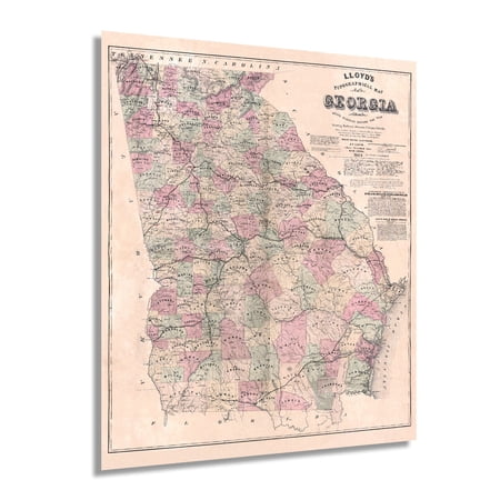 1864 Map of Georgia Poster - Vintage Map of Georgia Wall Art - Vintage Georgia Map Showing Counties, Railways, Stations, Villages, Mills - Georgia State Wall Map price history and forecast - HISTORIX