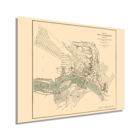 1864 Richmond Virginia Map - Vintage Richmond Map Wall Art - Historic Map of Richmond VA Poster - Old Richmond Map - City of Richmond VA Map Print