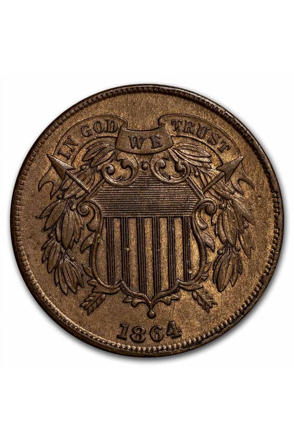 1864 Two Cent Piece Large Motto BU (Brown)