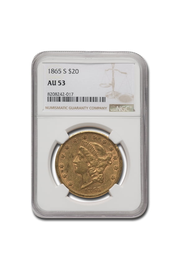 1865-S $20 Liberty Gold Double Eagle AU-53 NGC