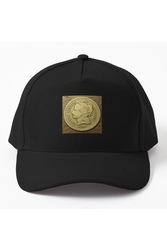 1865 Three Cent Nickel Baseball Cap, Historic American Coin Collecting Design Hat