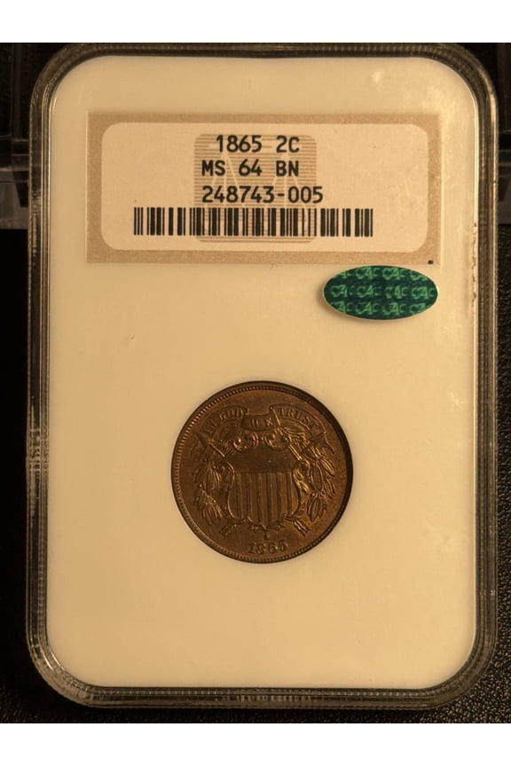 1865 Two cent piece NGC MS-64 BN OLD FATTY PQ+ CAC