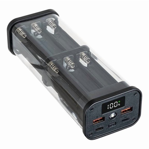 18650 Battery Power Bank Case, 22.5W Fast Charging Transparent Black LED Battery Storage Box 12