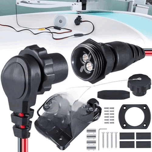 1865120 MKR-28 Trolling Motor Plug and Receptacle & 1865115 MKR-27 Circuit Breaker 60 AMP For Minn Kota Freshwater and Saltwater Marine Boat Battery Accessory Heavy Duty 8AWG Rated To 60A Up To 48V