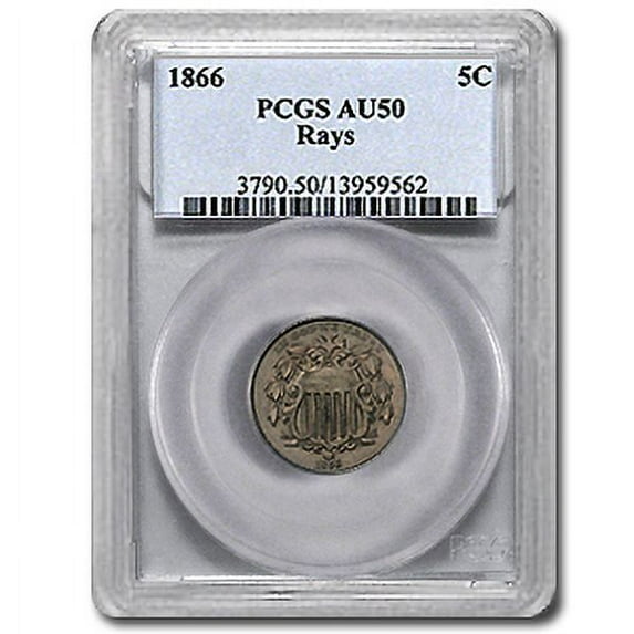 1866 Shield Nickel w/Rays AU-50 PCGS