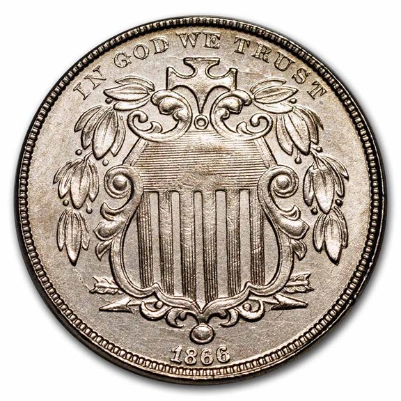 1866 Shield Nickel w/Rays BU