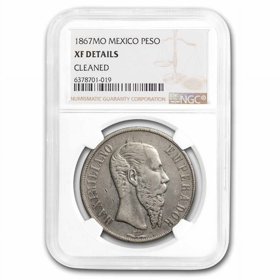 1867-Mo Mexico Silver Peso Maximilian XF Details NGC (Cleaned)