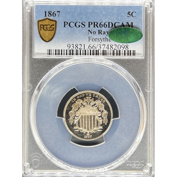 1867 No Rays Shield Nickel PR66DCAM PCGS CAC (PA37482098)