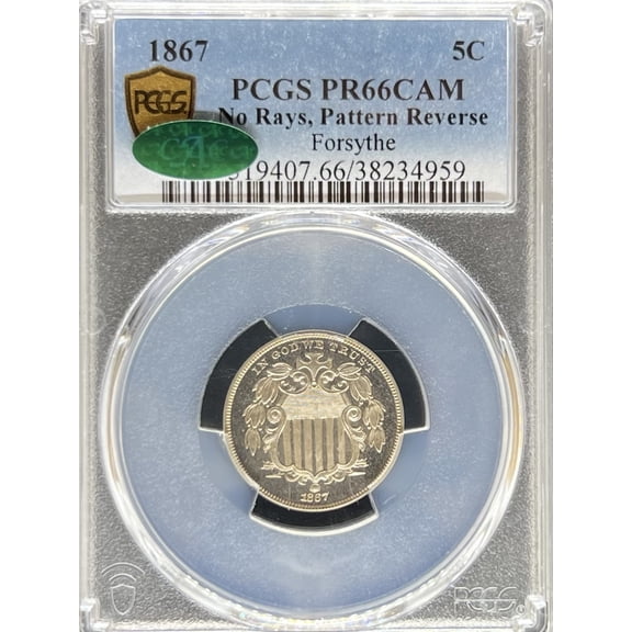 1867 No Rays Shield Nickel Pattern Revere PR66CAM PCGS AMC (PA38234959)