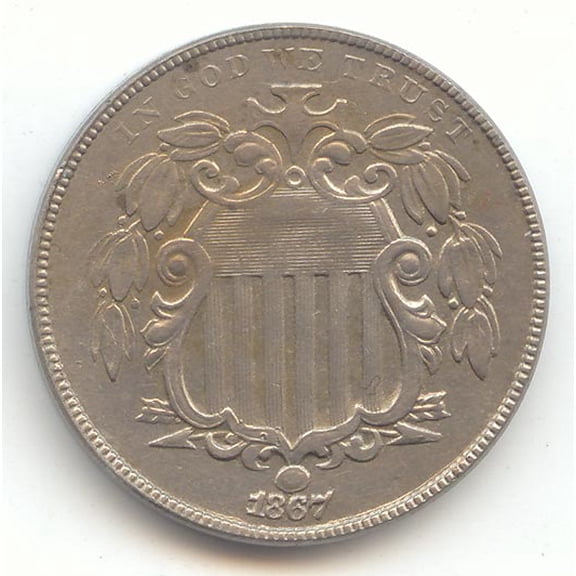 1867 No Rays Shield Nickel, XF Details