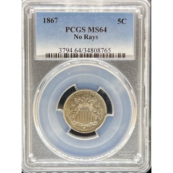 1867 Shield Nickel No Rays MS64 PCGS (PA34808765)