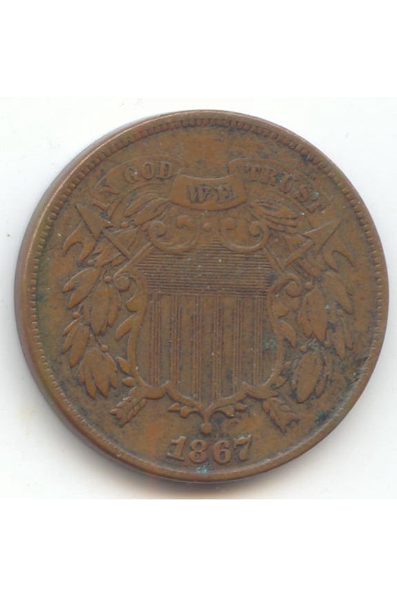 1867 Two Cent Piece, 2c, Problem Free XF