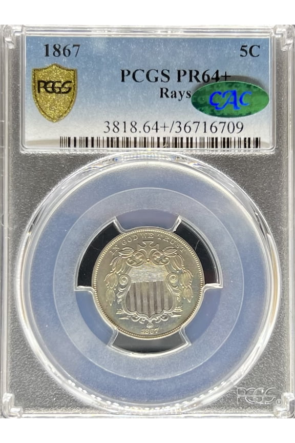 1867 WRays Shield Nickel PR64+ PCGS CAC (PA36716709)