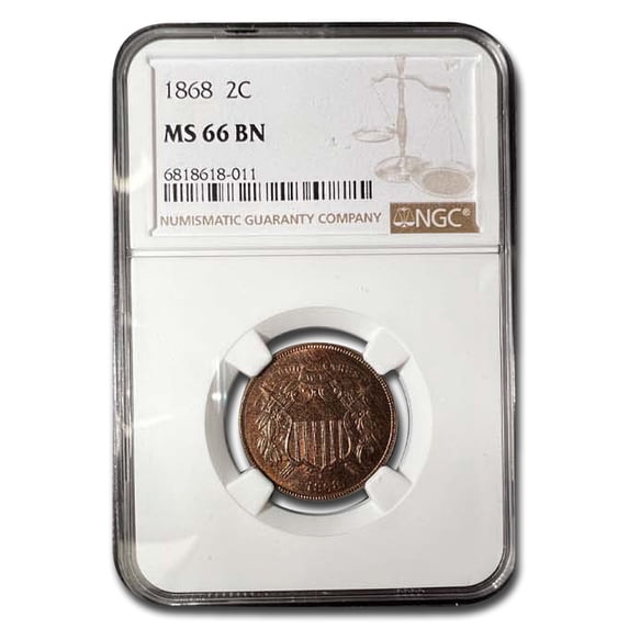 1868 Two Cent Piece MS-66 NGC (Brown)