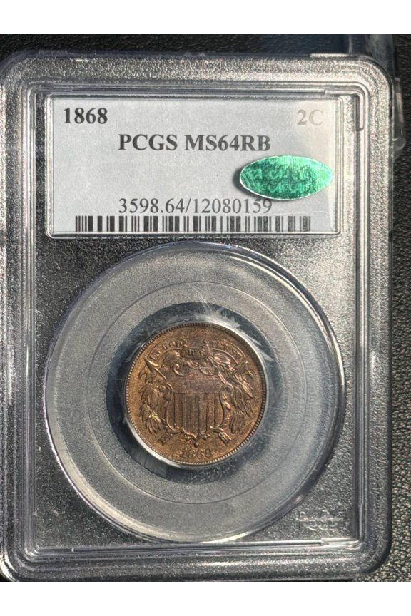 1868 Two cent piece PCGS MS-64 RB CAC