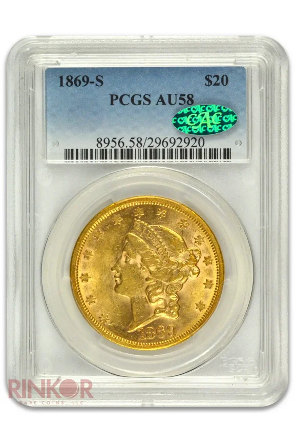 1869-S $20 Liberty PCGS AU-58 CAC