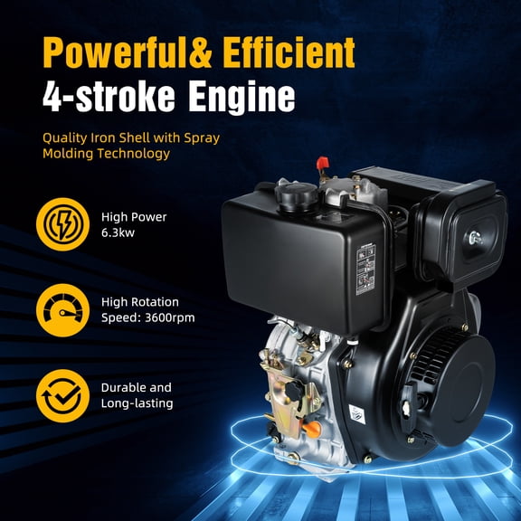 186F 10HP Engine 4Stroke Single Cylinder 406CC Forced Air Cooling Machine Black for Farmland Operation