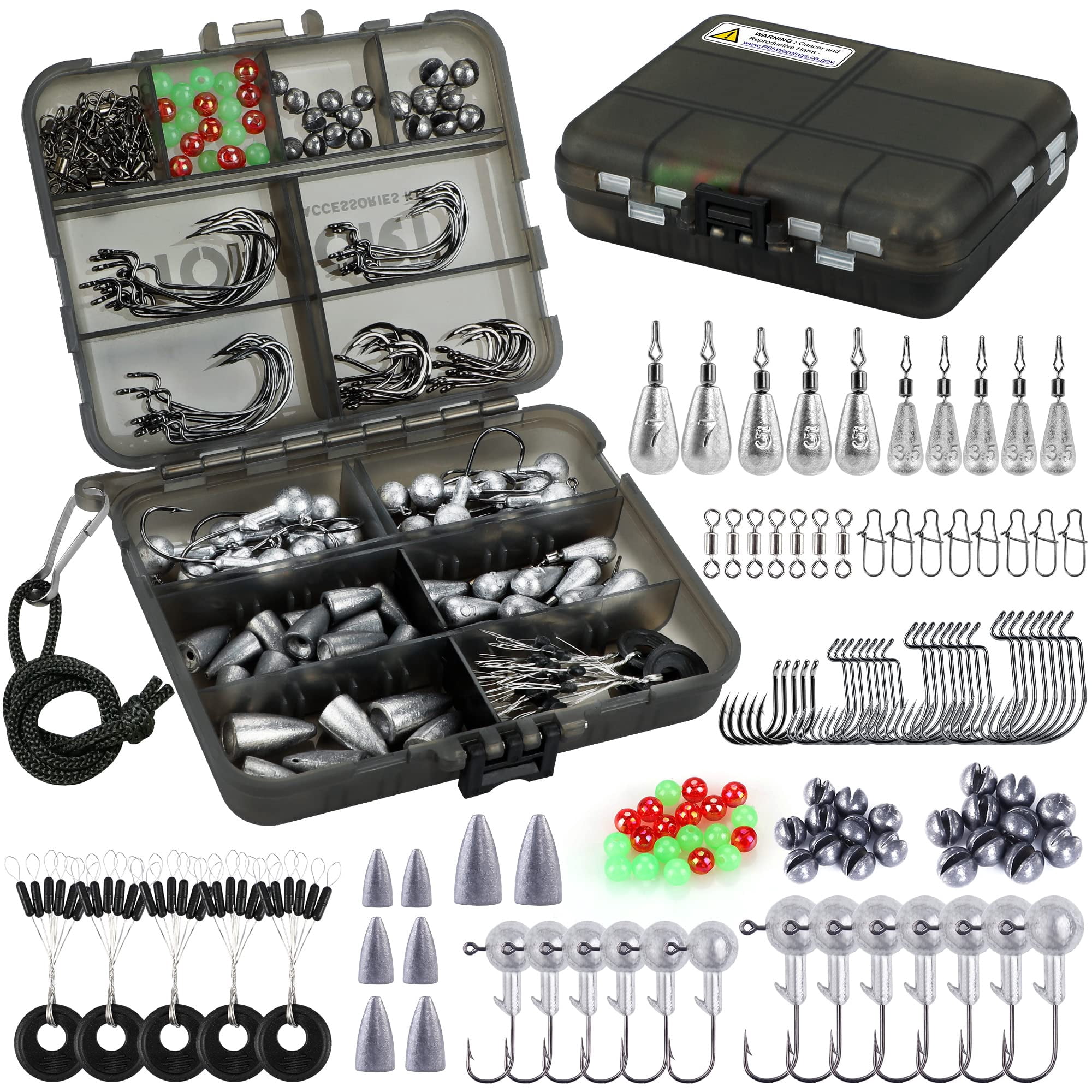 187/343pcs Fishing Accessories Kit  Organized Tackle Box With Included Hooks Weights Sinkers Gear And Equipment Gift For Men