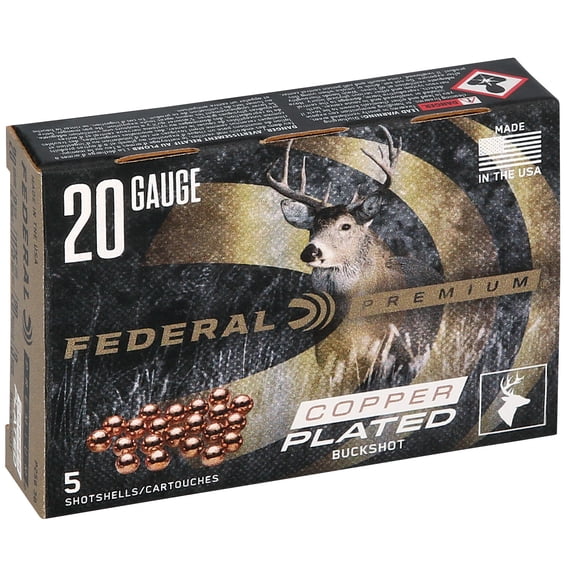 Federal Buckshot, 20 ga, 3 Buckshot, 20 Pellet, 2-3/4 in, 1175 fps, 5 Count