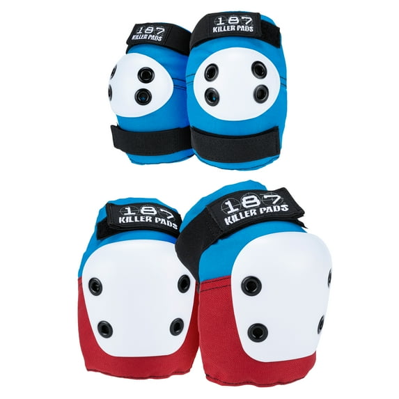 187 Killer Pads Knee Pads, Elbow Pads Combo Pack, Red / White / Blue, X- Small
