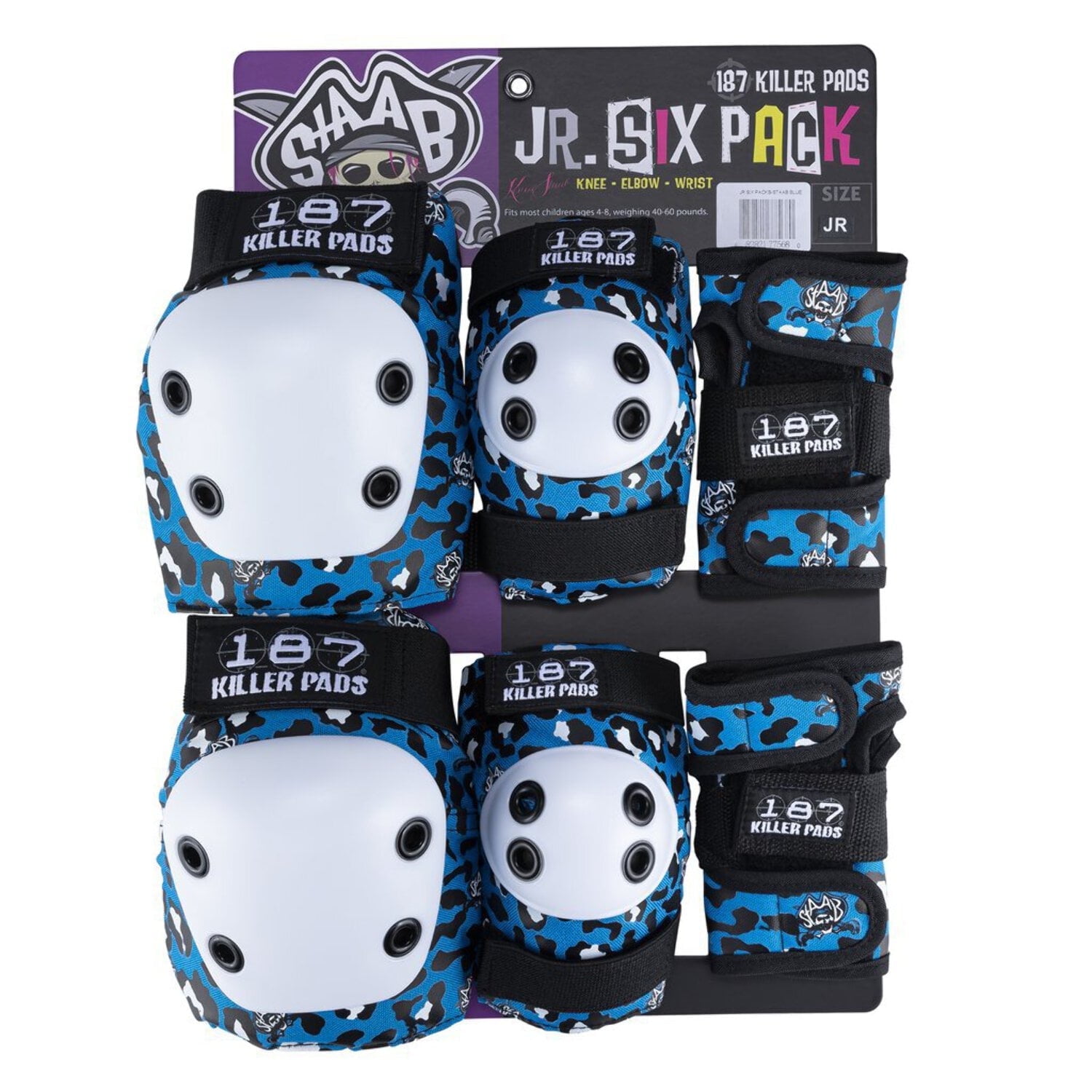 187 Killer Pads Six Pack Knee and Elbow Pads, Staab- Electric Blue, Junior