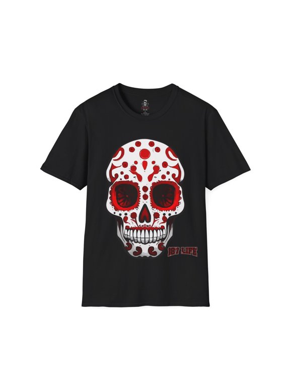 day of the dead white skull with red design Softstyle T-Shirt