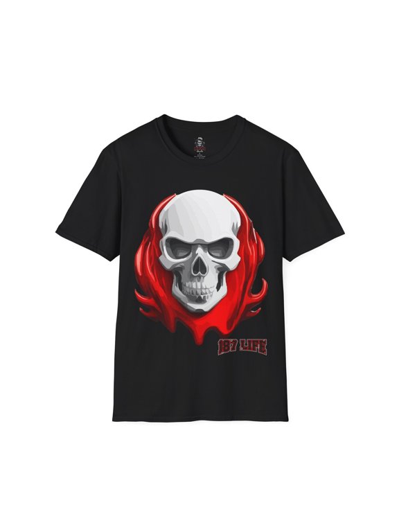 187 LIFE white skull with red flames Softstyle T-Shirt