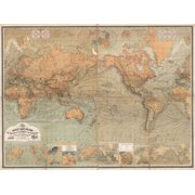 1870 Map of the World on Mercator Projection - CANVAS or PRINT WALL ART