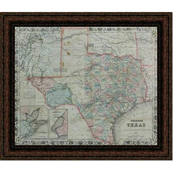 1870 Texas Map | Framed Historic Texas Map | 15L X 17W" Inches