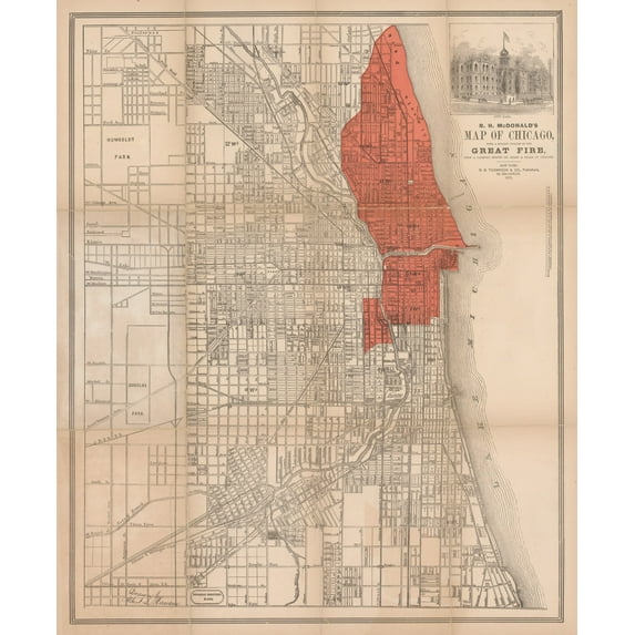 1871 R.H. McDonald’s Map of Chicago with a correct outline of the Great Fire...