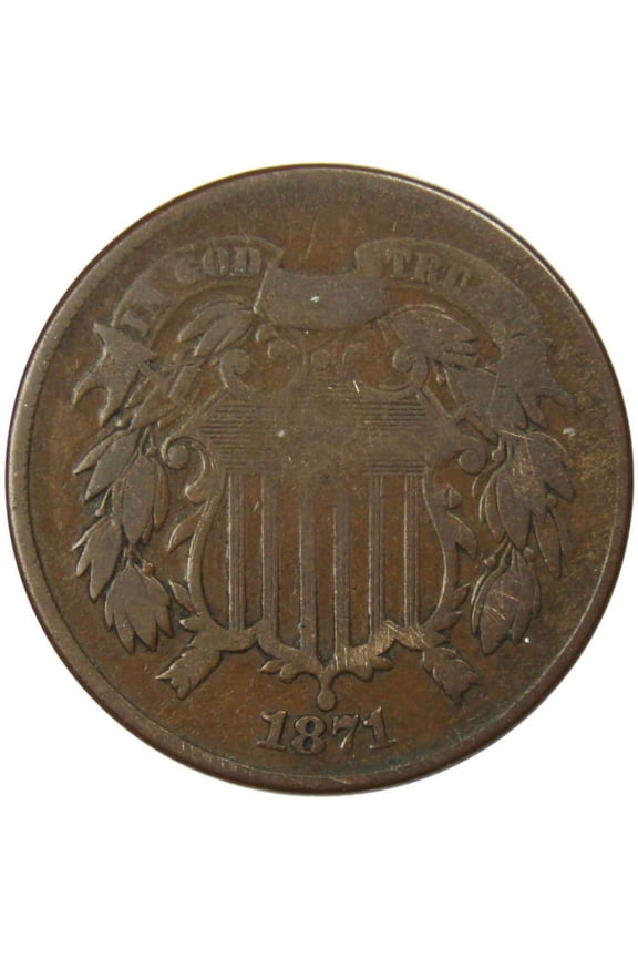 1871 Two Cent Piece G Good Bronze 2c US Type Coin Collectible