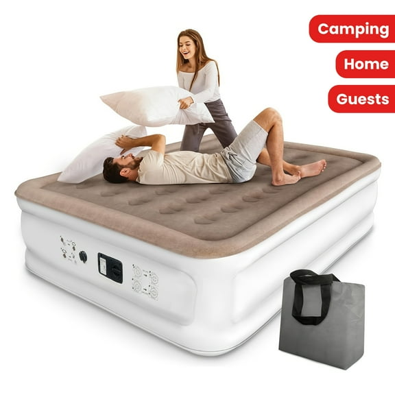 18711/18712 Queen/Twin Air Mattress With Electric Built In Pump, Luxury Double High Inflatable Mattress For Camping, Home&Guests, 18" Blow Up Airbed- Fast Inflation/Deflation - 750Ib MAX