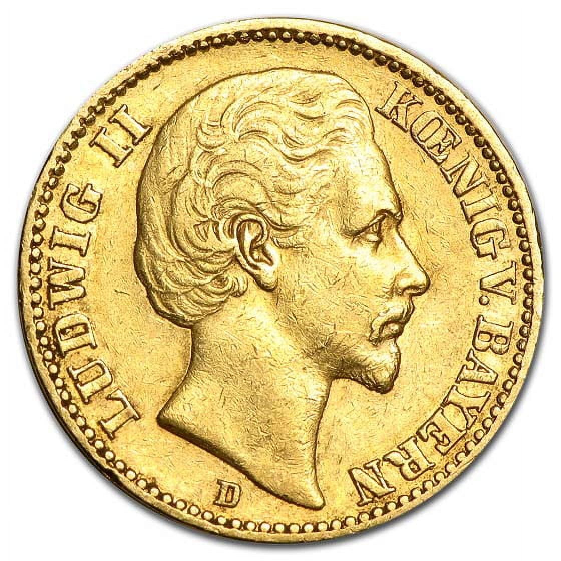 1872-1878 Germany Gold 20 Marks Bavaria Ludwig II Avg Circ