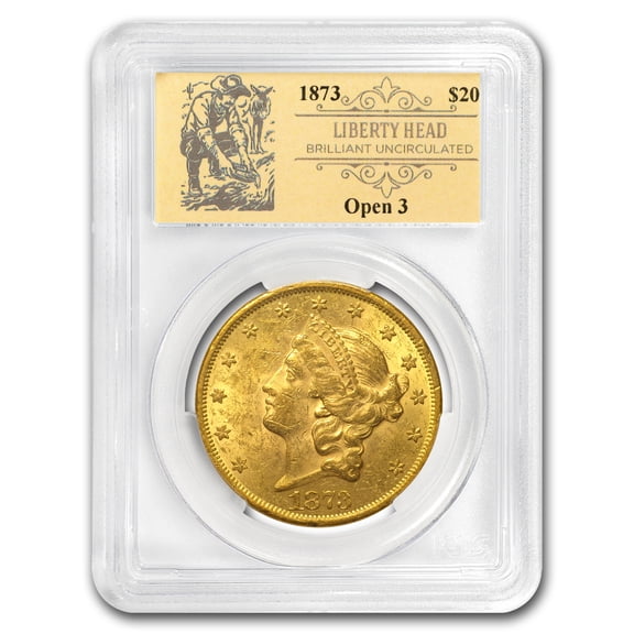 1873 $20 Liberty Gold Double Eagle BU PCGS (Prospector Label)